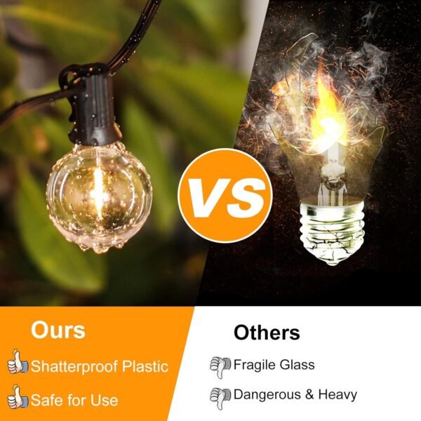 100ft 2-Pack Outdoor G40 LED Globe String Lights Dimmable Waterproof Shatterproof Light Strings with 52 Bulbs Connectable Commercial Hanging Lights for Christmas Patio House Backyard Balcony Party - Image 4