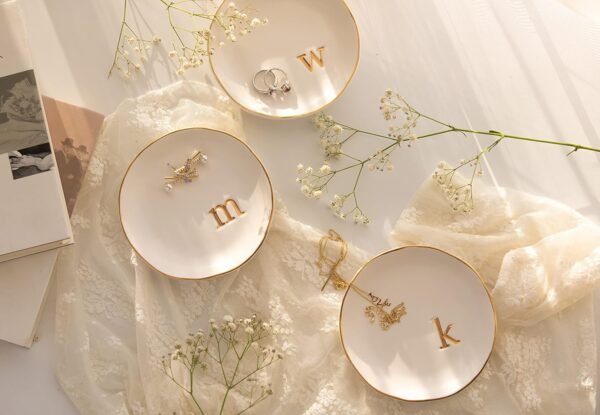 COLLECTIVE HOME - Ceramic Jewelry Tray, Decorative Trinket Dish for Rings Earrings Necklaces Bracelet Watch Keys, Birthday Mother's Day Christmas Gift for Women, 4.75", White Surface (M) - Image 9