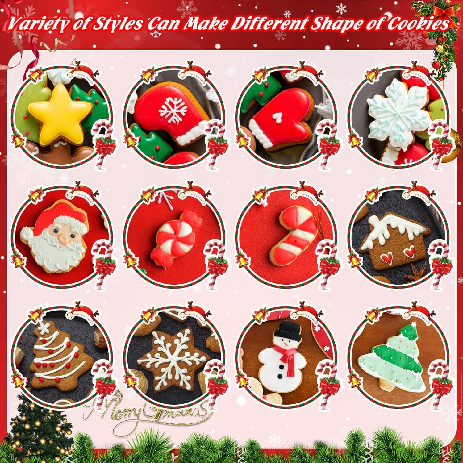 16PCS Christmas Cookie Cutters, Stainless Steel Metal Holiday Cookie Cutters Christmas Shapes, Mini Large Christmas Cookie Cutters Gingerbread, Snowflake, Christmas Tree, Sugar, Snowman - Image 5