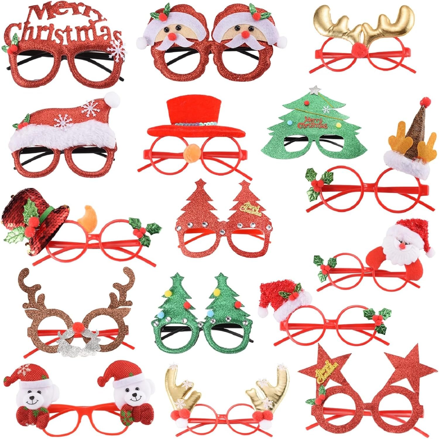 16 PCS Christmas Holiday Glasses for Kids & Adults ,Cute Christmas Glasses Frames,Fun Christmas Party Favors Festive Decorations & Trinkets , Perfect for Goodie Bag Stuffers ,best Photos booth - Image 7