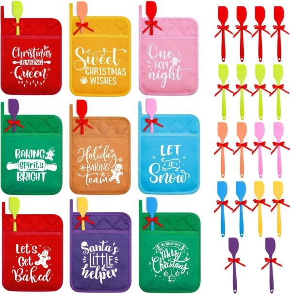 18 Sets Christmas Pot Holders with Silicone Spatula Set and Ribbons for Kitchen Christmas Kitchen Utensils Christmas Baking Gifts for Xmas - Image 2