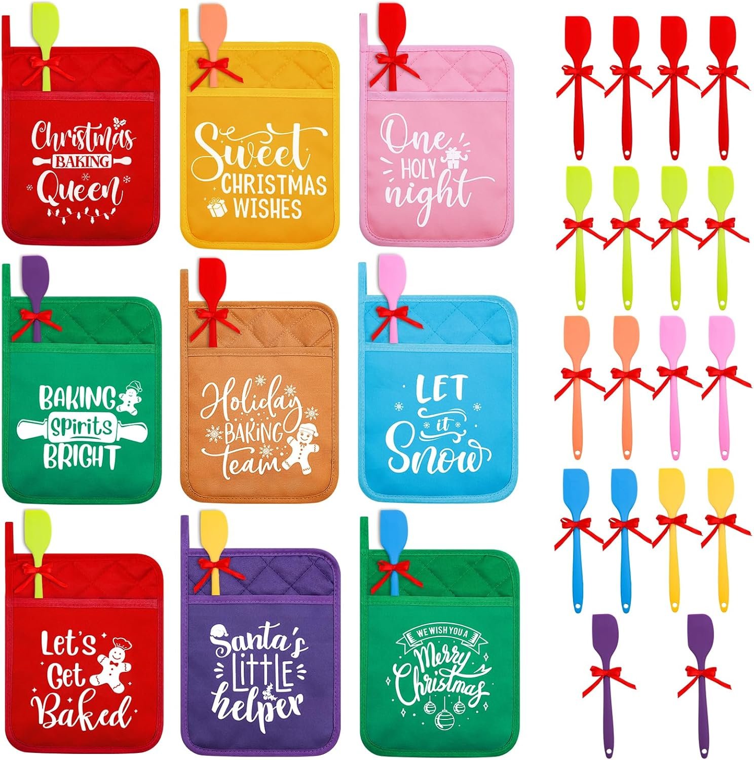 18 Sets Christmas Pot Holders with Silicone Spatula Set and Ribbons for Kitchen Christmas Kitchen Utensils Christmas Baking Gifts for Xmas - Image 2