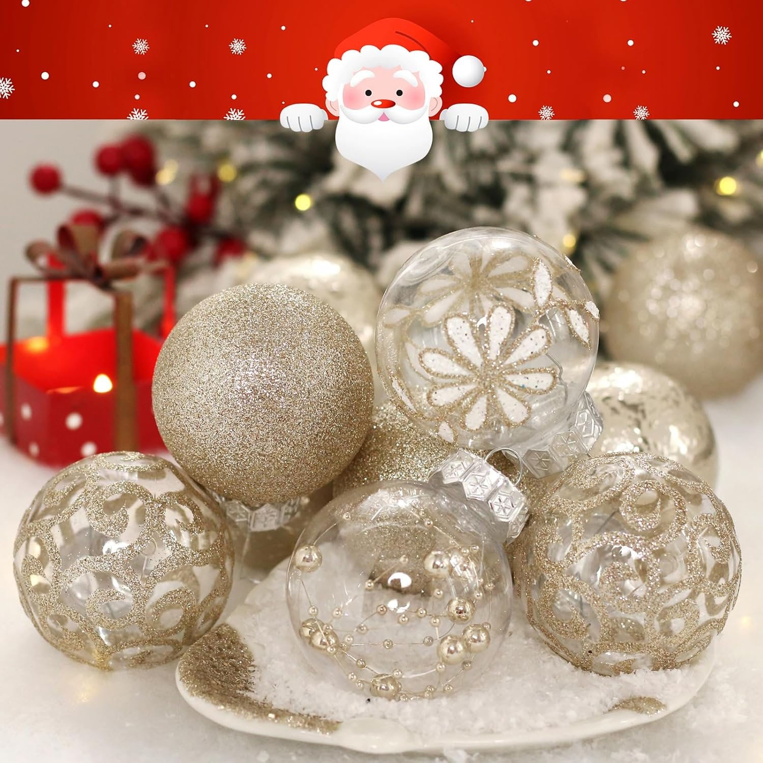 60mm/2.36inch Clear Christmas Ornaments Set, 30ct Champagne Christmas Ornaments Balls for Christmas Tree Decorations Shatterproof Transparent Baubles with Stuffed Decoration for Xmas Wedding Party - Image 5