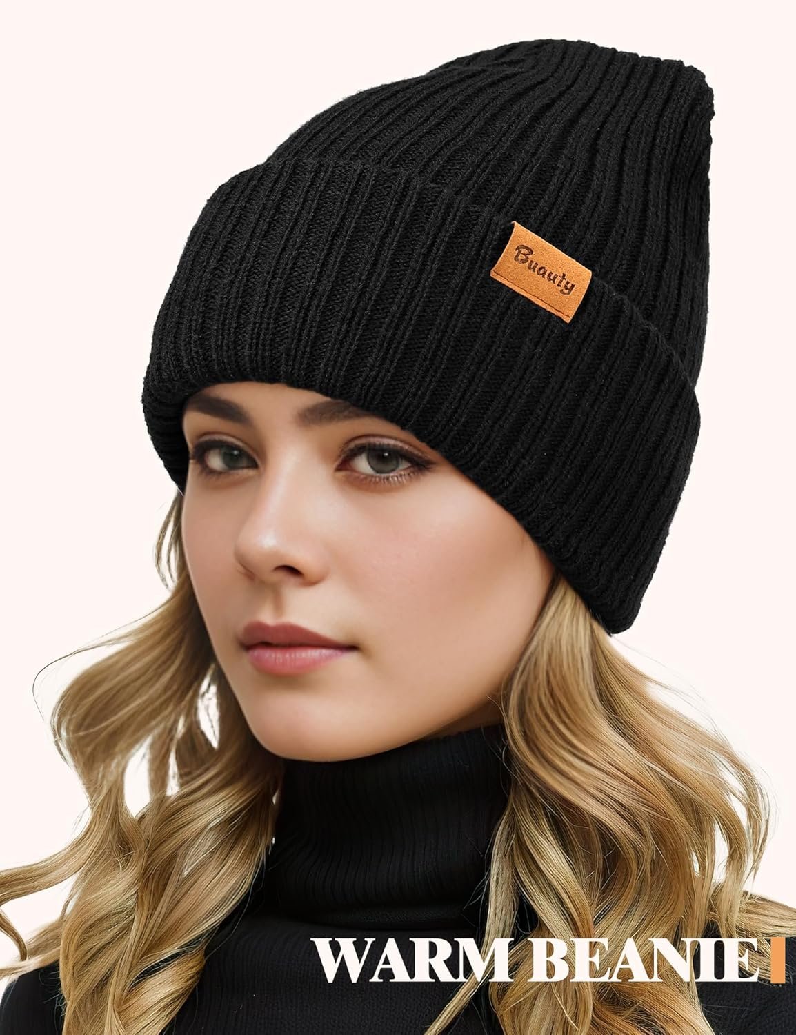 Beanie Hats for Men Women Fleece Winter Hat Chunky Knit Skull Stocking Caps for Guys Thermal Snow Hat Heated Cuffed Gift - Image 4