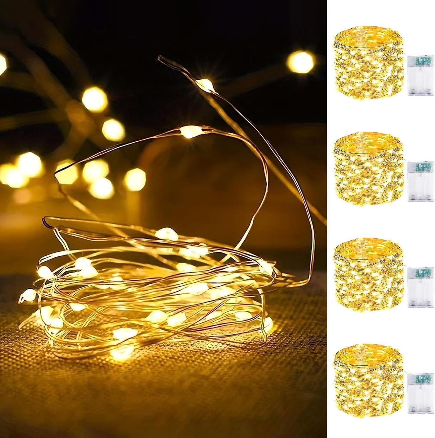 4-Pack Fairy Lights Battery Operated with Timer, Waterproof 16FT 50 LED String Lights Outdoor Indoor, Cuttable Twinkle Lights for Christmas Home Bedroom Wedding DIY Centerpiece Birthday (Warm White) - Image 2