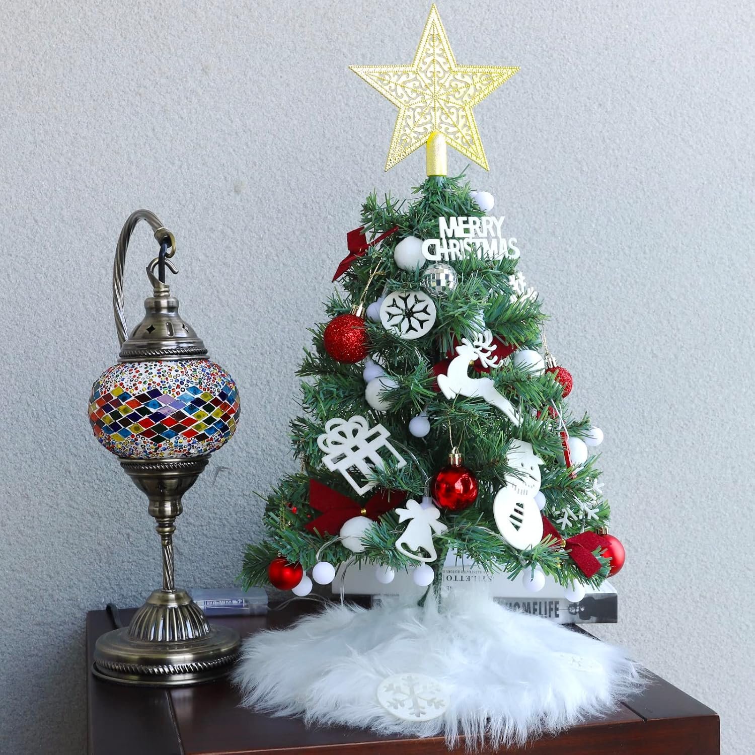 2ft Mini Tabletop Christmas Tree, Artificial Small Christmas Tree with Battery Operated Lights, Ornaments and Storage Bag, Mini Xmas Tree for Christmas Home Decorations - Image 3