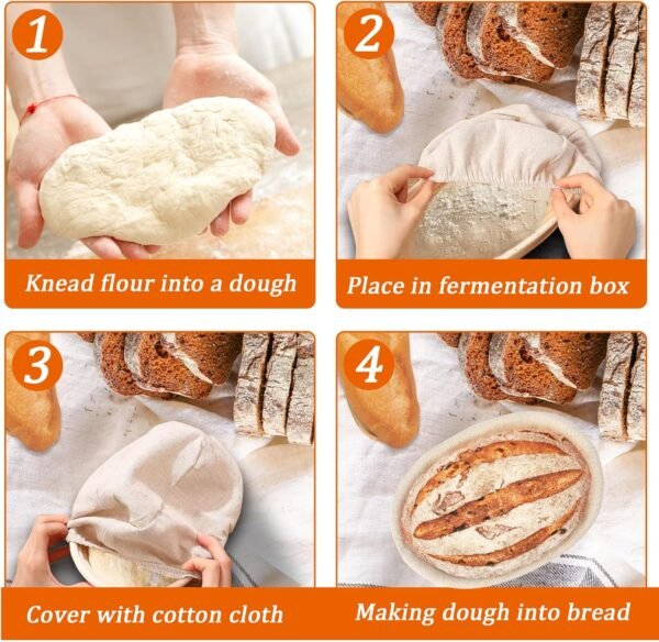 10 inch Oval Banneton Bread Proofing Basket Sourdough Bread Baking Supplies Set of 4 Sourdough Starter Kit Baking Bowl Gifts for Mom Wife - Image 4