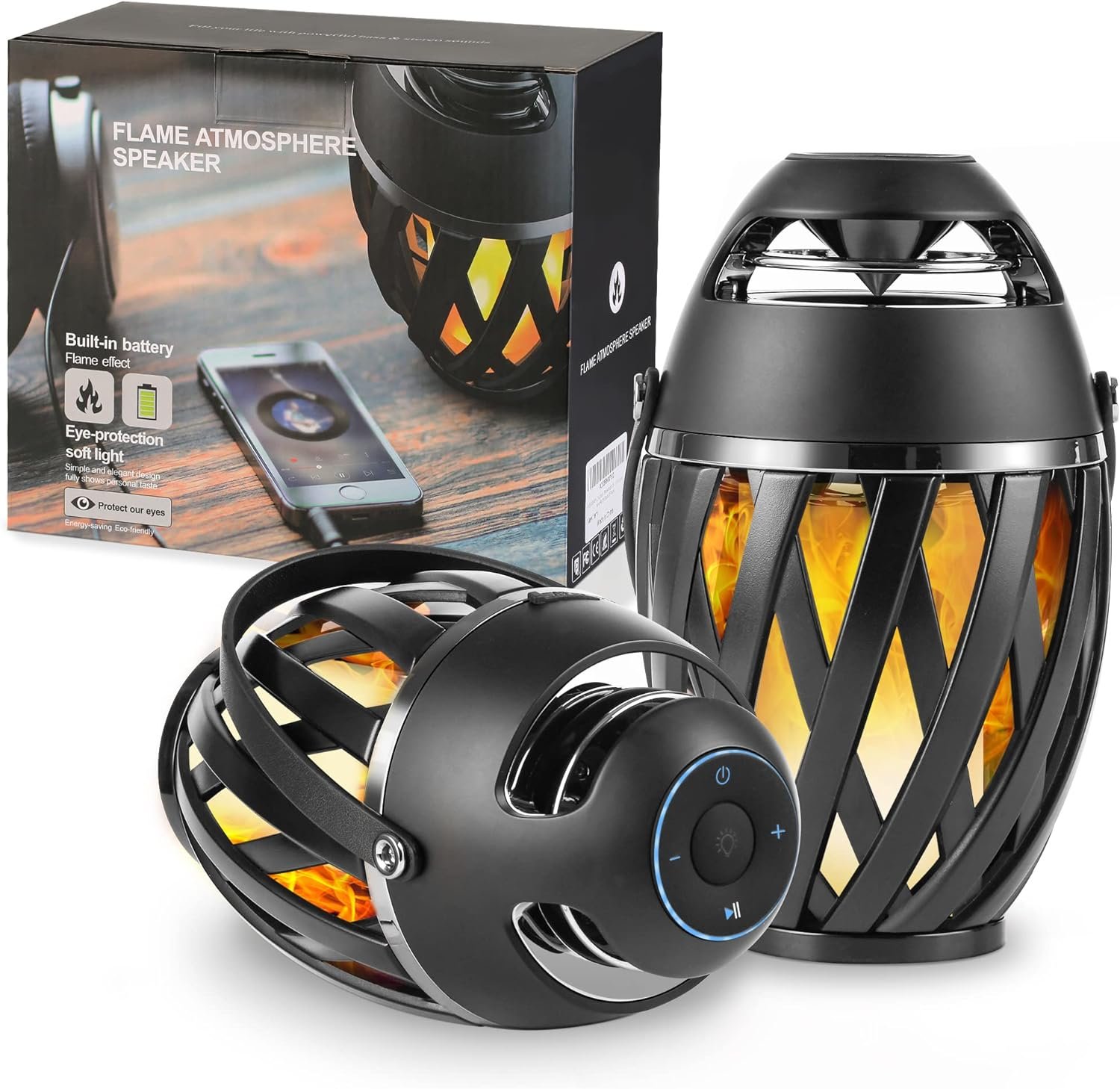 2 Pack Outdoor Bluetooth Speakers Waterproof Wireless, Birthday Gifts for Men Dad, LED Flame Ambient Light, Camping Patio Accessories, Unique Gifts for Him Husband Boyfriend Dad Gifts - Image 2