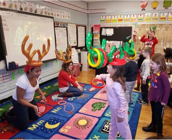 4 Sets Christmas Inflatable Reindeer Antler Ring Toss Game School Family Favors Party Gift Supplies Outdoor Indoor Toy (24 Rings with 4 Reindeer Noses) - Image 5