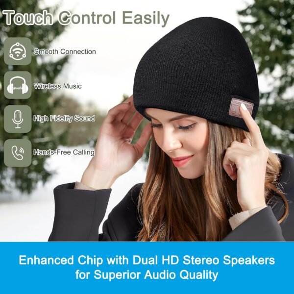 Bluetooth Beanie, Bluetooth 5.2 Wireless Beanies Hats, HD Stereo and Built-in Microphone - Image 4