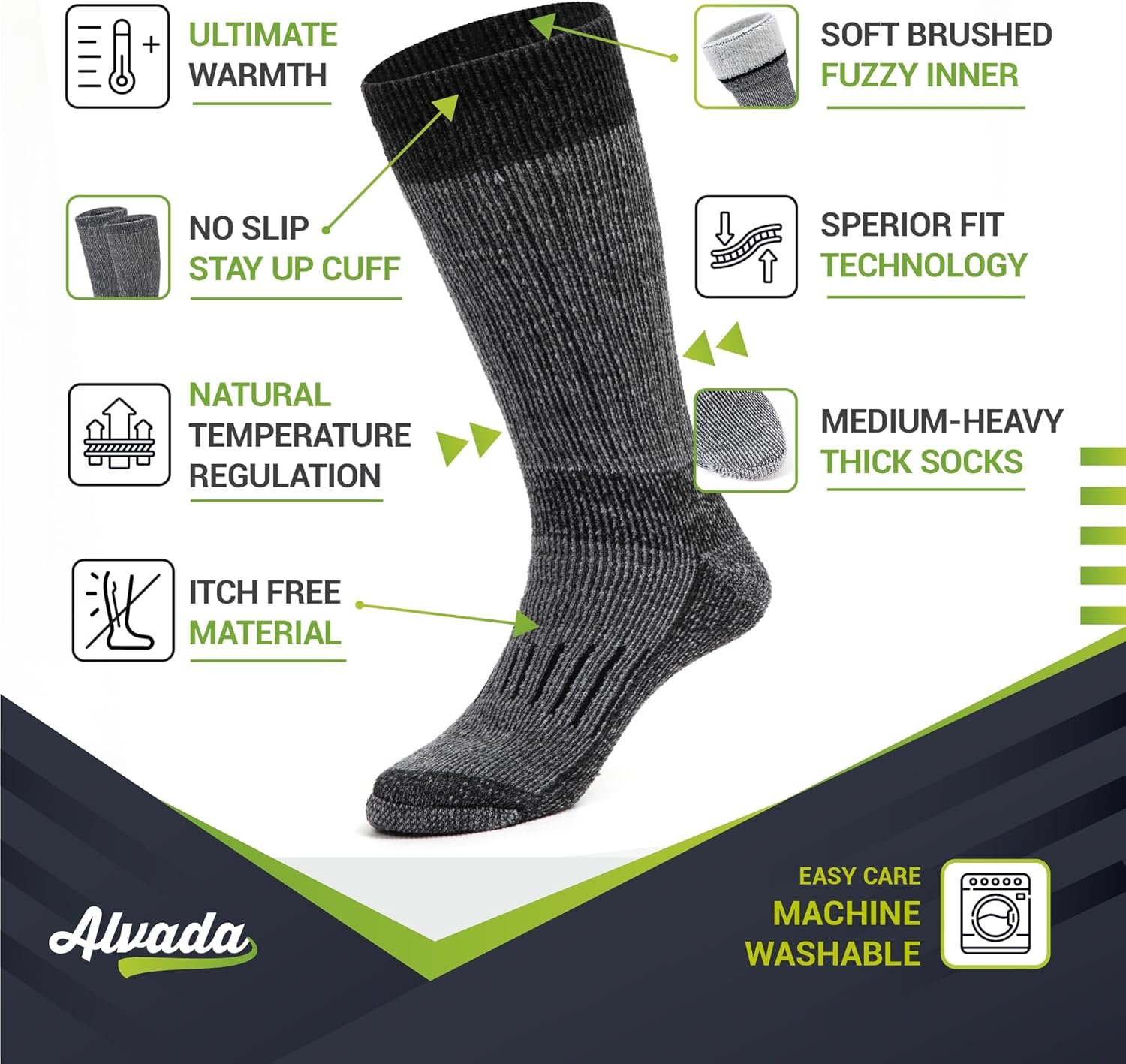 Alvada Warm Thermal Wool Socks for Winter Moisture Wicking and Breathable Cozy Boot Socks - Image 3