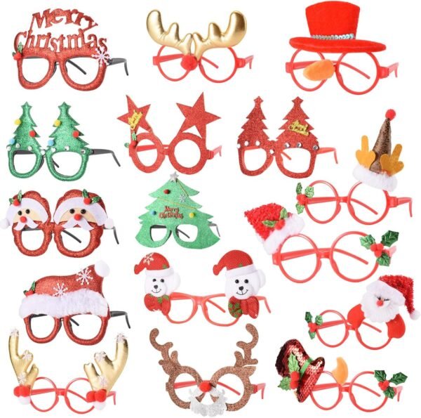 16 PCS Christmas Holiday Glasses for Kids & Adults ,Cute Christmas Glasses Frames,Fun Christmas Party Favors Festive Decorations & Trinkets , Perfect for Goodie Bag Stuffers ，best Photos booth - Image 2