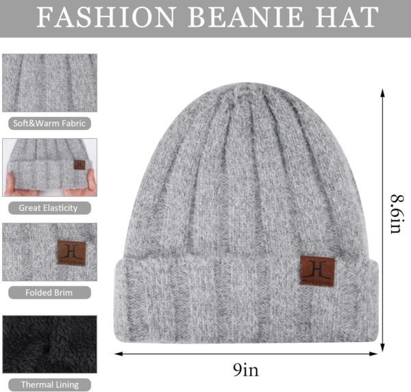 Womens Winter Warm Knit Beanie Hat Touchscreen Gloves Long Neck Scarf Set with Fleece Lined Skull Caps Gifts for Women - Image 3