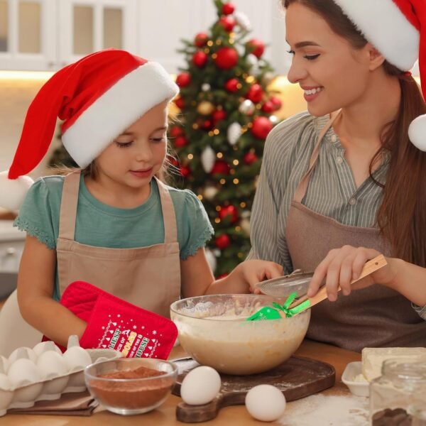 3Pc Funny Christmas Pot Holders with Silicone Spatula Gift Set, Heat Resistant Potholder with Pocket for Kitchen Winter Oven Mitts Xmas Cookie Bag Greeting Card Cooking Gifts for Family Friend Bakers - Image 7