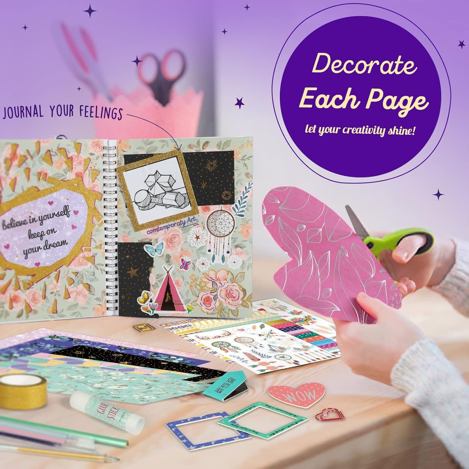 2-Pack DIY Journal Kit - 150+Pcs Gifts for Girls Ages 8 9 10 11 12 Year Old - Birthday Easter Gifts for Girls - Art and Crafts for Kid - Christmas Gifts for Teen Girls-Scrapbook Set - Image 7