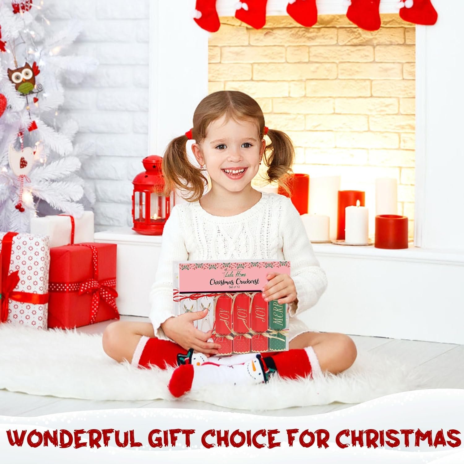 Lulu Home 12 Packs Non-Snap Christmas Crackers Set, Xmas Gift Box Kit Inside with A Puzzle, Small Gadget & Paper Crown for Party Dinner Game Traditions, Reindeer Santa Patterned, Each 6.5"H x 1.4"Dia - Image 5