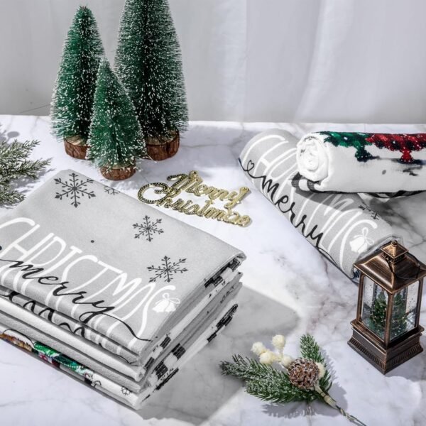 4 Pack Christmas Kitchen Towels, Black White Buffalo Plaid Christmas Dish Towels 18 x 26 Inch, Xmas Trees Truck Farmhouse Christmas Hand Towels for Kitchen Home Winter Holiday Decorations - Image 5