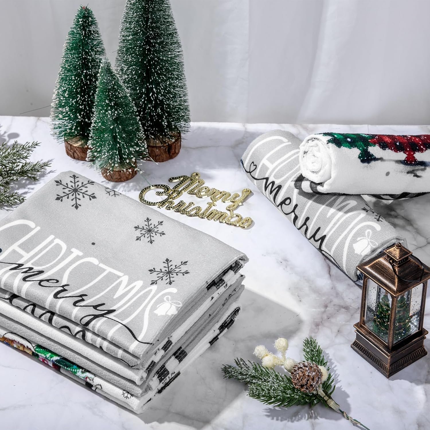 4 Pack Christmas Kitchen Towels, Black White Buffalo Plaid Christmas Dish Towels 18 x 26 Inch, Xmas Trees Truck Farmhouse Christmas Hand Towels for Kitchen Home Winter Holiday Decorations - Image 5