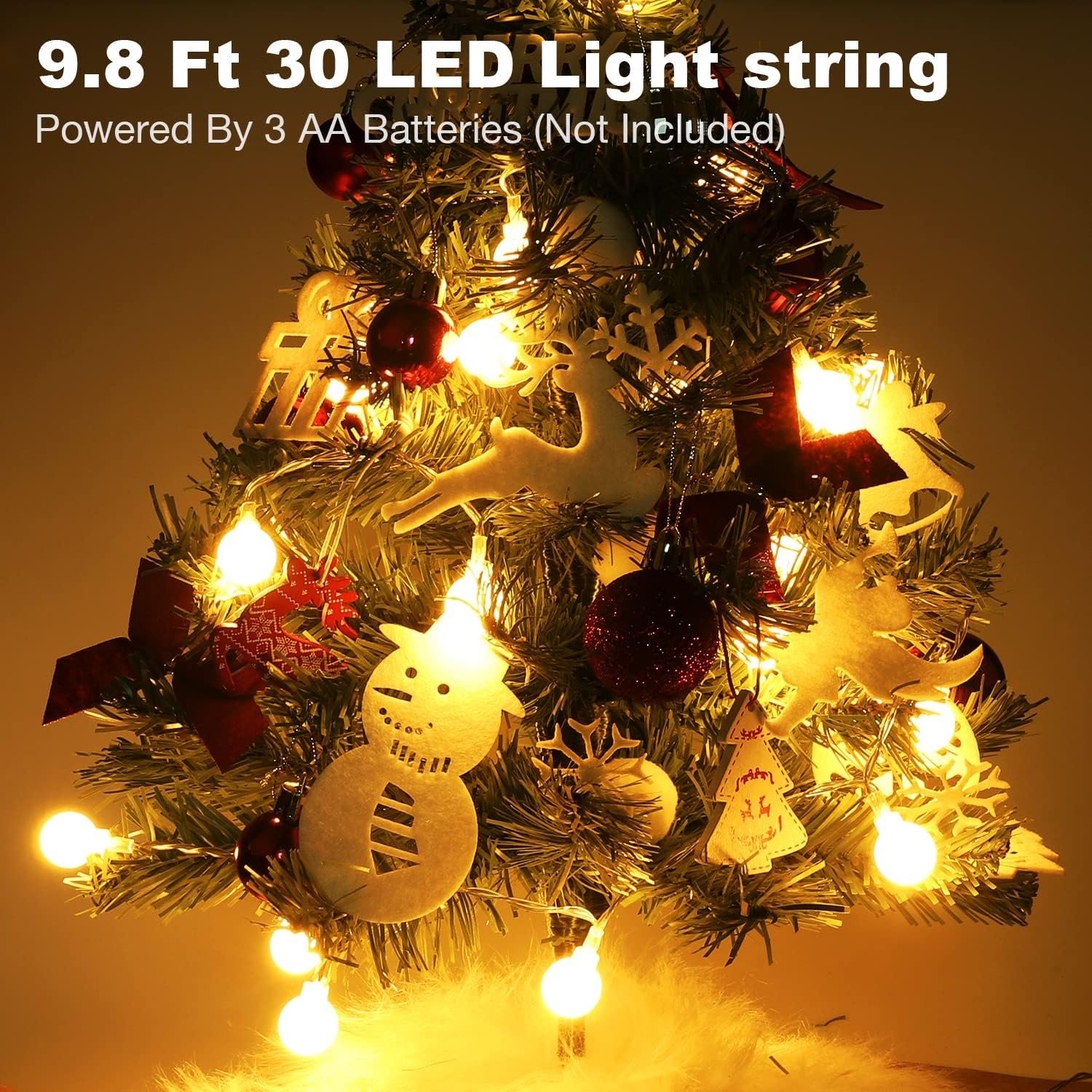 2ft Mini Tabletop Christmas Tree, Artificial Small Christmas Tree with Battery Operated Lights, Ornaments and Storage Bag, Mini Xmas Tree for Christmas Home Decorations - Image 6