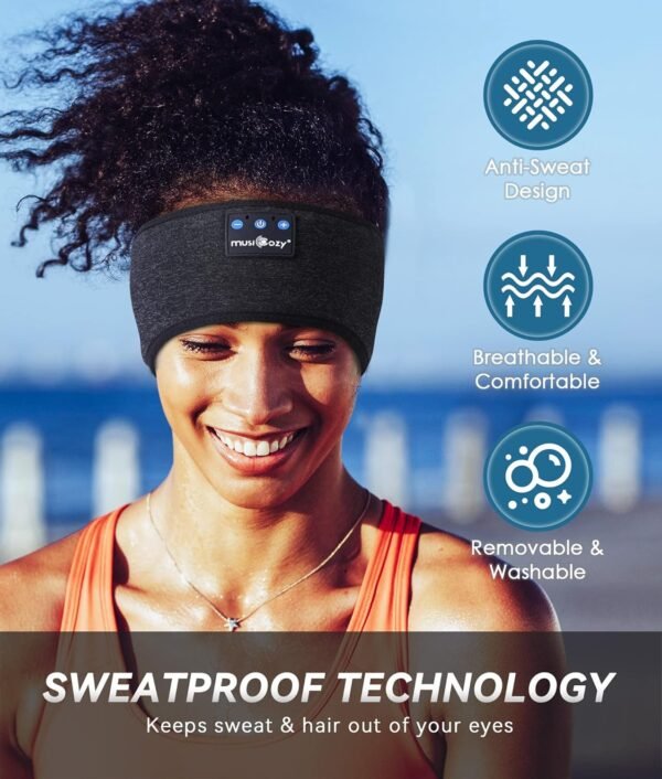 MUSICOZY Bluetooth 5.2 Sleep Headphones, Wireless Headband Headphones with HD Stereo Speakers, Sports Earphones for Sleeping, Running, Yoga, Ideal Gifts for Men, Women, Teens - Image 7