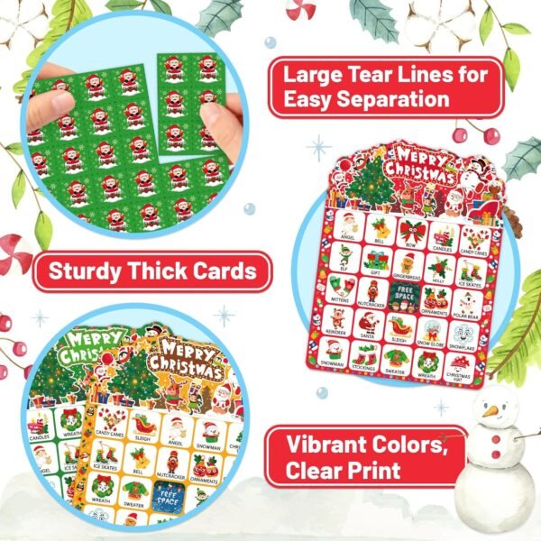 56 Sheets Christmas Bingo Game, 32 Players Christmas Bingo Cards for Kids Adults Christmas Party Game for Family Large Group Winter Holiday Party Favor Kids Bingo - Image 5