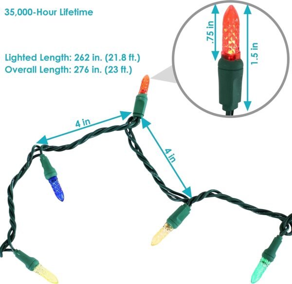 Sunnydaze 70-LED Christmas Outdoor String Lights - M6 Faceted Style Bulbs - 21-Foot Lighted Length - Multi - Image 3