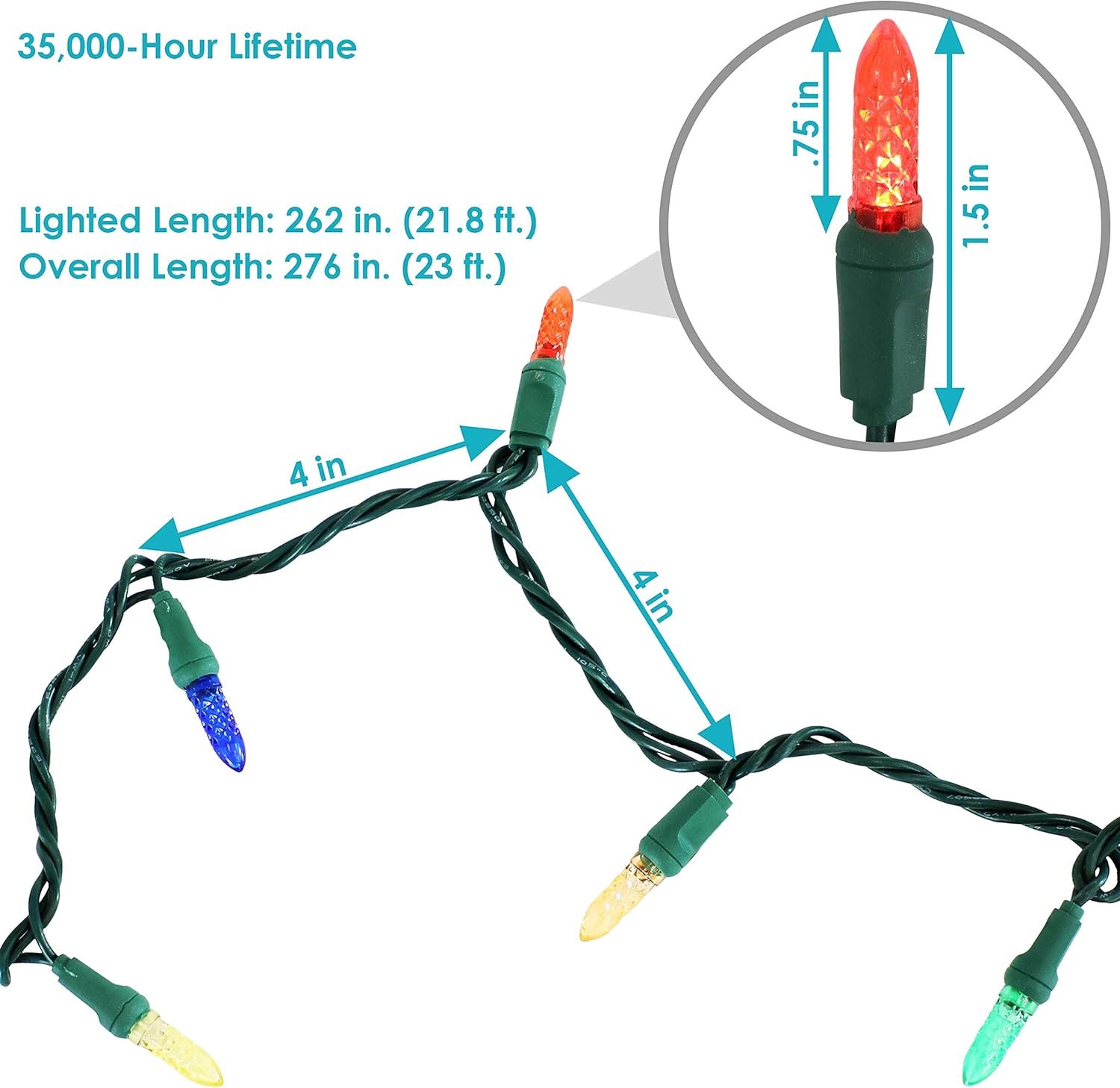 Sunnydaze 70-LED Christmas Outdoor String Lights - M6 Faceted Style Bulbs - 21-Foot Lighted Length - Multi - Image 3