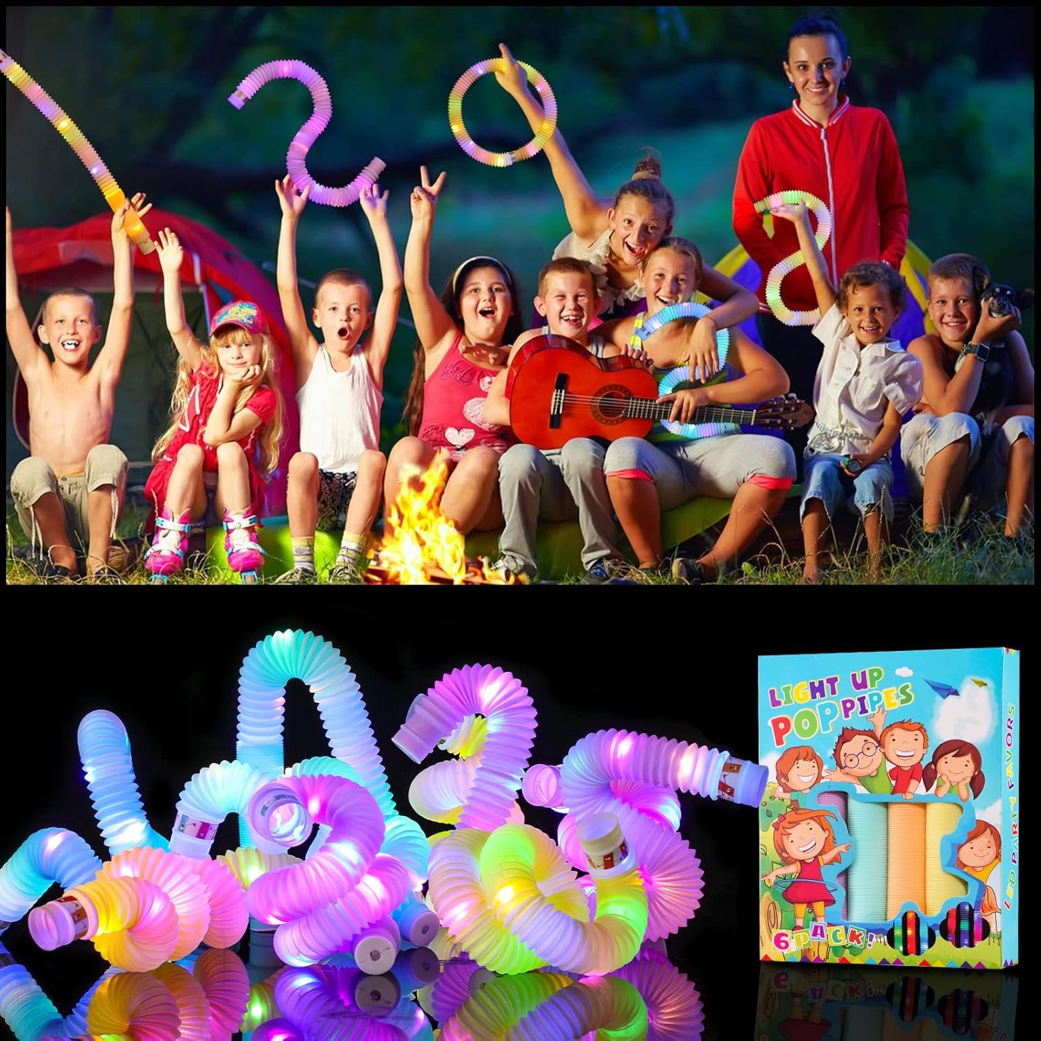24 Pcs Light up Party Favors for Kids 4-8-12, Glow Sticks Pop Tubes Pack, Light up Toys Glow Party Supplies, Christmas Party Favors Birthday Gifts for Kids Classroom Treasure Box Prizes - Image 6