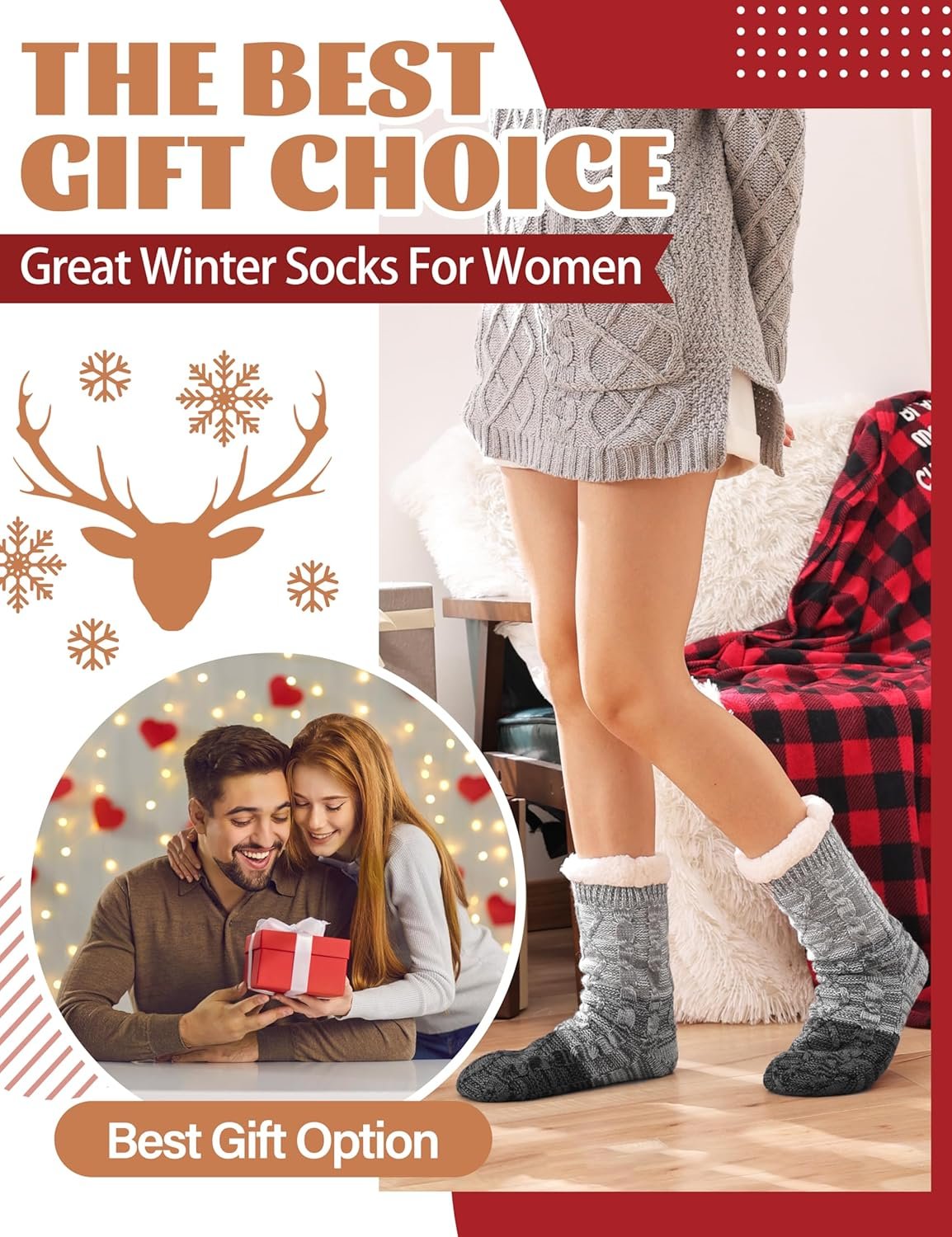 Anlisim Women Slipper Socks Non Slip Fuzzy Fluffy Thick Warm Cabin Cozy Comfy Soft Fleece Home Grips Socks - Image 7