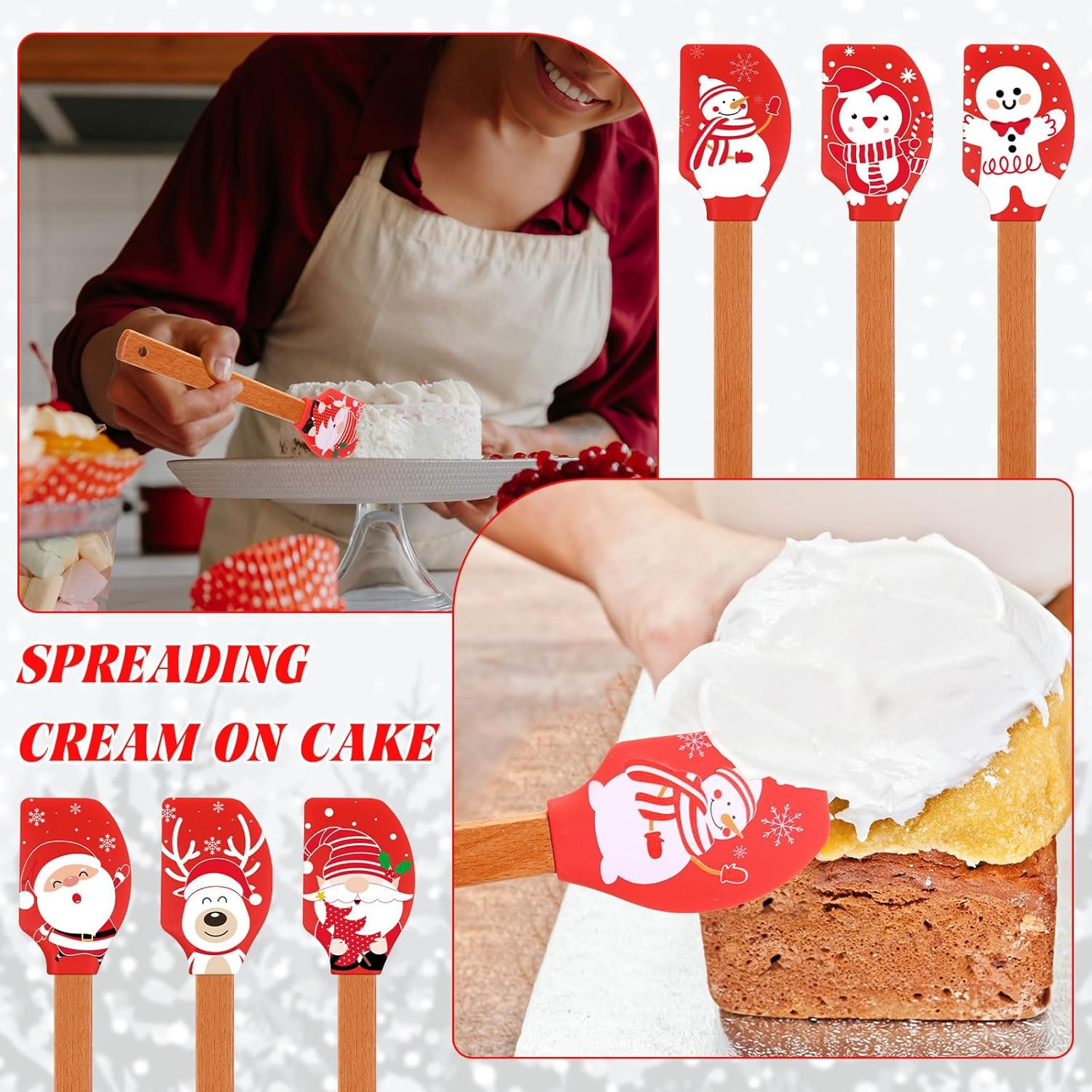 24 Sets Christmas Silicone Spatula Gift Xmas Cake Spatula Xmas Baking Cooking Gifts Heat Resistant Scraper with Twines, White Sheer Bags and Greeting Cards for Kitchen Mixing Cooking Baking - Image 5