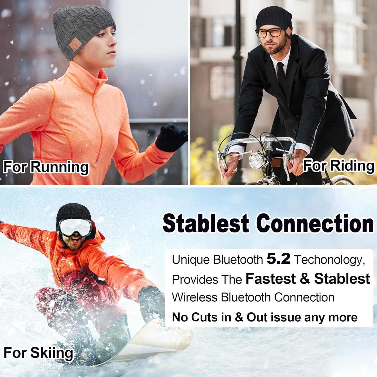 Bluetooth Beanie,Wireless Headphones Hat Unique Christmas Tech Gifts for Men Women Him Adults Teen Girls Boys Men's Visors - Image 5