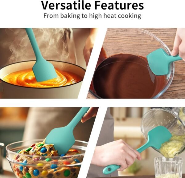 Kitchen Silicone Spatula Set, 600ºF High Heat Flex Silicone Large Scraper with Nonslip Handle for Cooking Mixing Baking Serving Stirring Flipping Non-stick Cookware (Aqua Sky) - Image 8