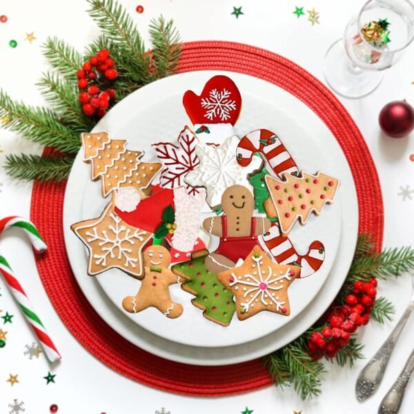 12 Pcs Christmas Cookie Cutters Set, Holiday Cookie Cutters Stainless Steel Cookie Cutters Christmas Shapes with Grip and Rolling Pin, Snowflake, Gingerbread, etc for Xmas Party Supplies Baking Gifts - Image 6