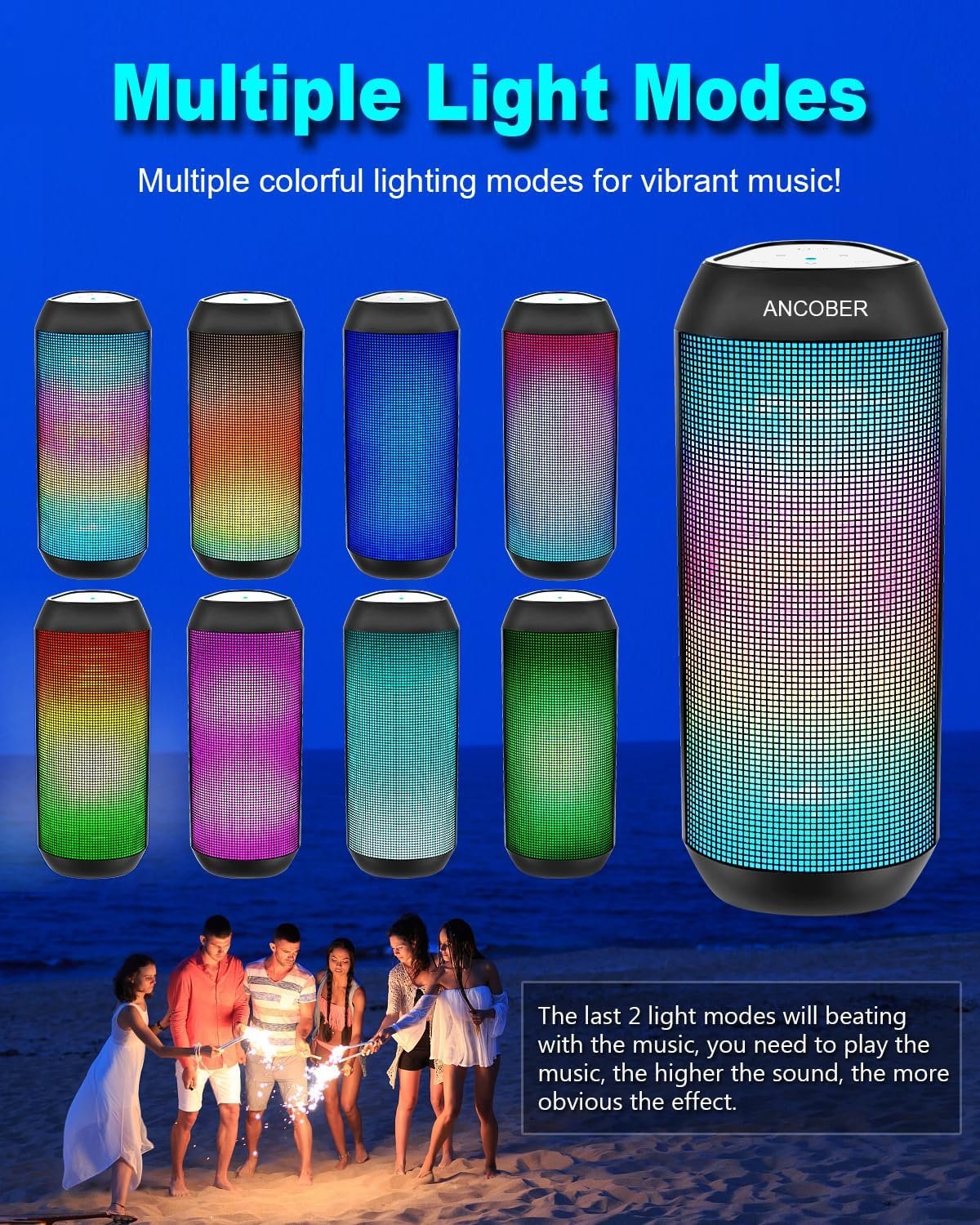 Bluetooth Speaker, Wireless Portable, HD Stereo Sound,with Cool Dynamic LED Lights, IPX4 Waterproof, BT5.3, Dual Surround Pairing, Him Her Man Teens Electronic Gadgets Gifts, for Outdoor Camping Party - Image 4