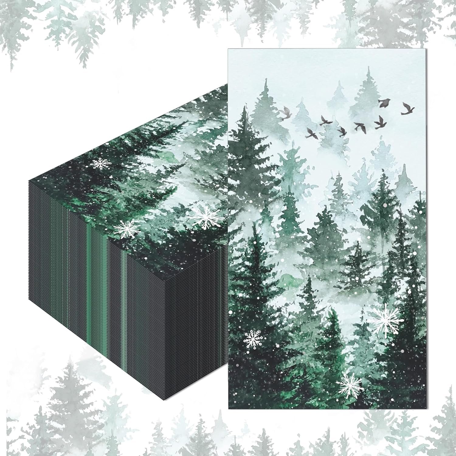 100 Pack Green Misty Forest Paper Napkins Christmas Woodland Theme Disposable Lunch Dinner Napkins Decorative Guest Napkins for Xmas Seasonal Winter Holiday Home Kitchen Party Supplies (Misty Forest) - Image 2