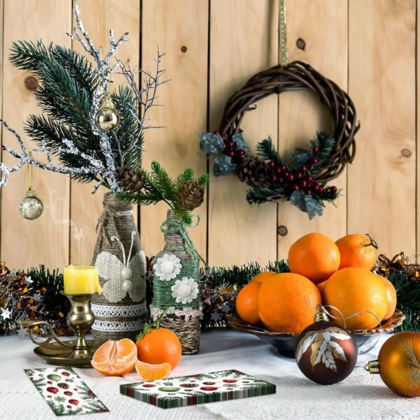 3-Ply Christmas Paper Napkins Disposable: Guest Dinner Hand Towels, Xmas Table Decorative for Bathroom Home Kitchen, Holiday Cocktail Party Decor, Red White Green (4.3x7.9 Inches, Count, 100) - Image 8