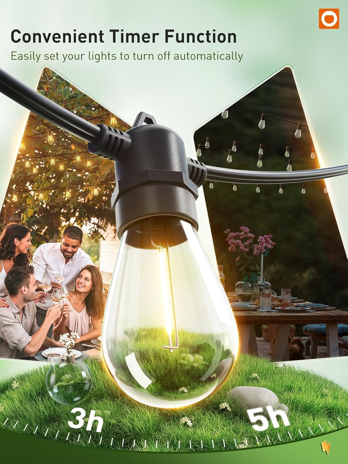 addlon 100FT LED Outdoor String Lights, Remote Dimmable Patio Lights with Timer & 3 Lighting Modes, 32 Shatterproof Edison Bulbs, Waterproof Connectable String Lights for Outside Backyard Porch Party - Image 4