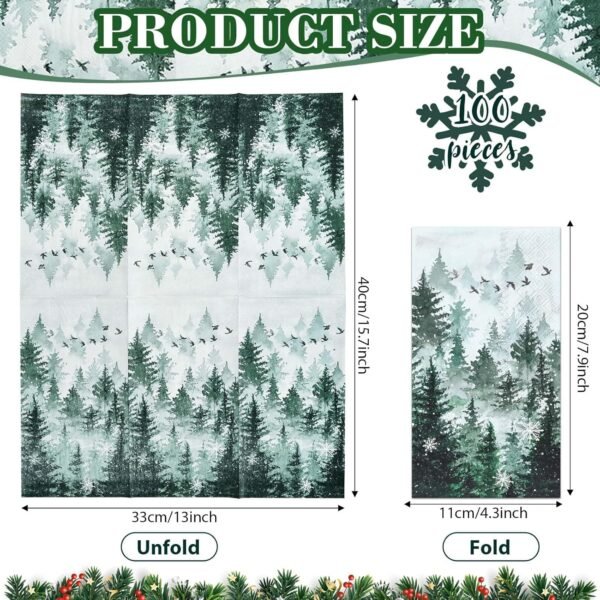 100 Pack Green Misty Forest Paper Napkins Christmas Woodland Theme Disposable Lunch Dinner Napkins Decorative Guest Napkins for Xmas Seasonal Winter Holiday Home Kitchen Party Supplies (Misty Forest) - Image 3