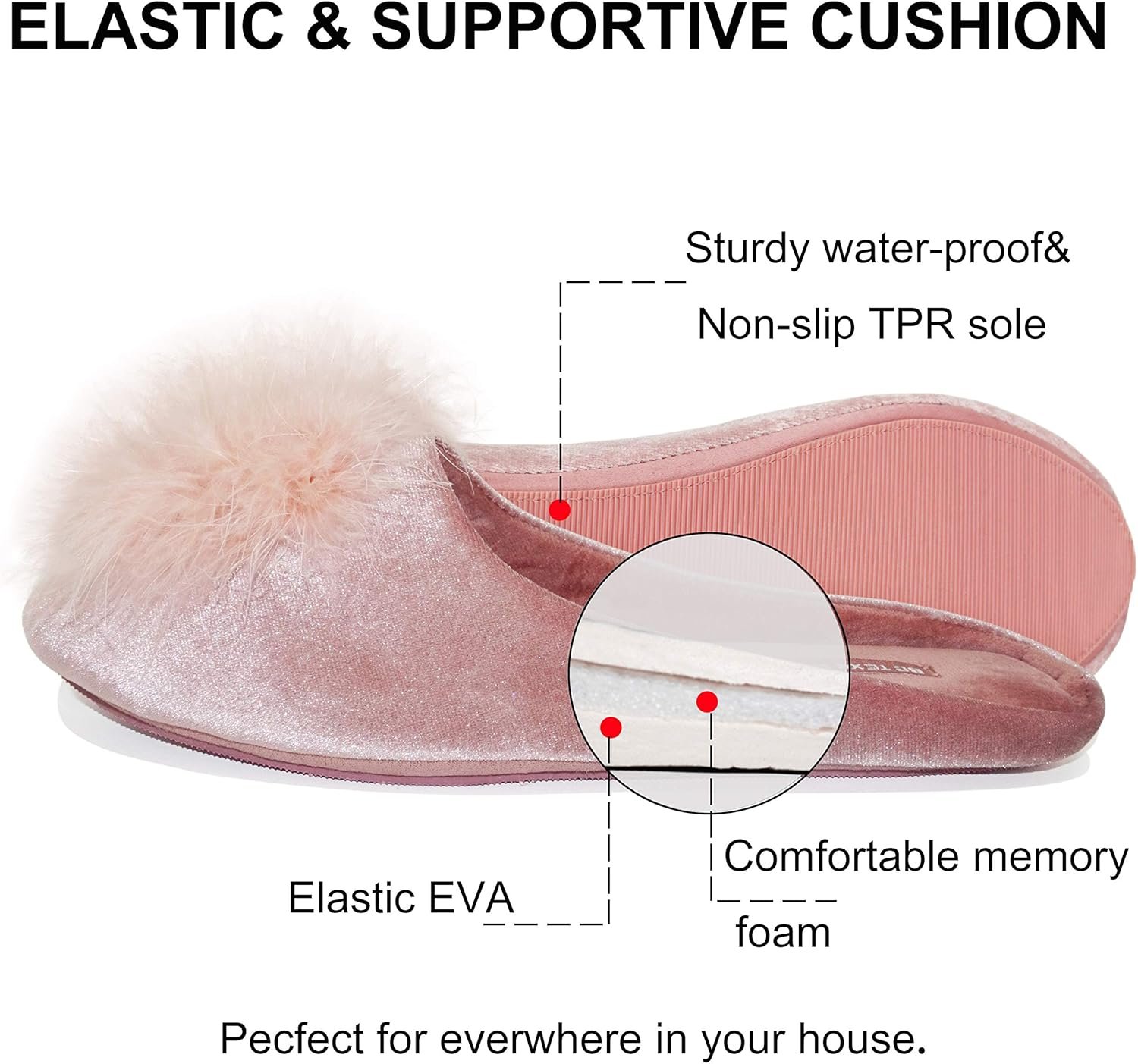 BCTEX COLL Women's Cozy Velvet Memory Foam House Slipper, Ladies Fuzzy Bedroom Slipper Non-slip Sole - Image 4