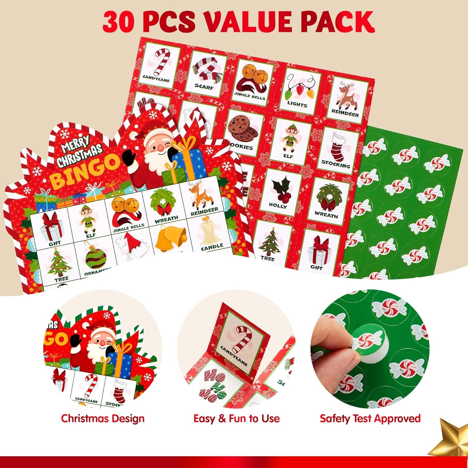 JOYIN 30 Players Christmas Bingo Cards, Xmas Bingo Game for Kids Family Activities, Holiday Winter Bingo Cards for Party Card Games, School Classroom Indoor Party Games - Image 4