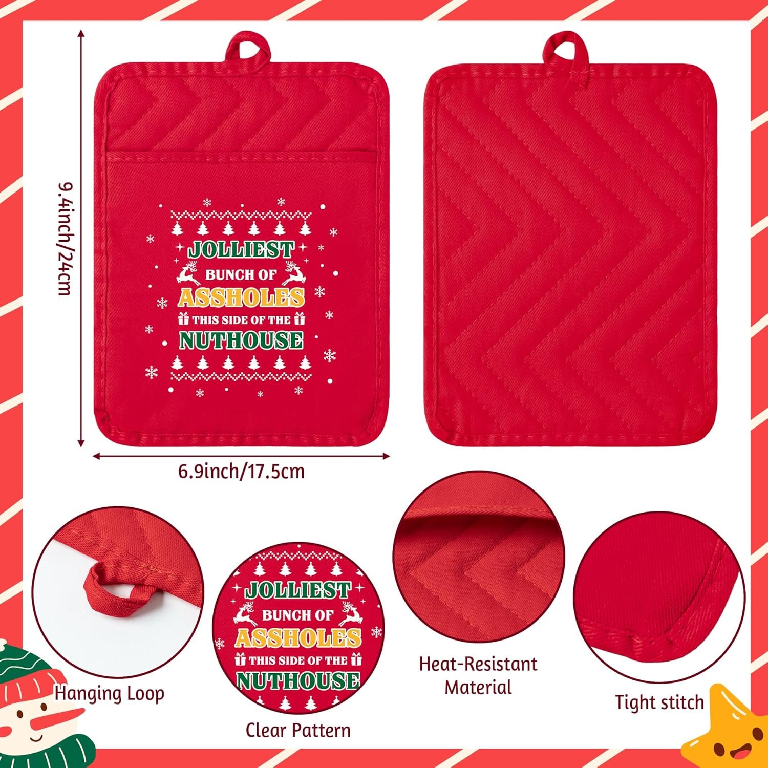 3Pc Funny Christmas Pot Holders with Silicone Spatula Gift Set, Heat Resistant Potholder with Pocket for Kitchen Winter Oven Mitts Xmas Cookie Bag Greeting Card Cooking Gifts for Family Friend Bakers - Image 3