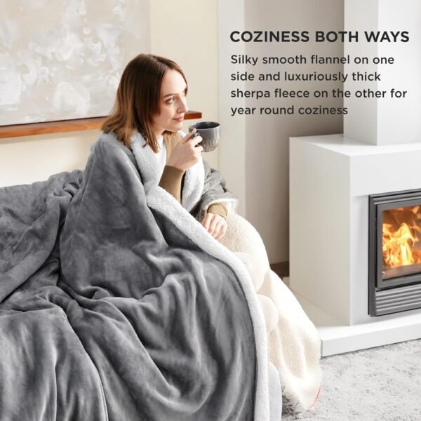Bedsure Sherpa Fleece Throw Blanket for Couch - Thick and Warm Blanket for Winter, Soft Fuzzy Plush Christmas Blanket Gift for Women, Grey, 50x60 Inches - Image 3