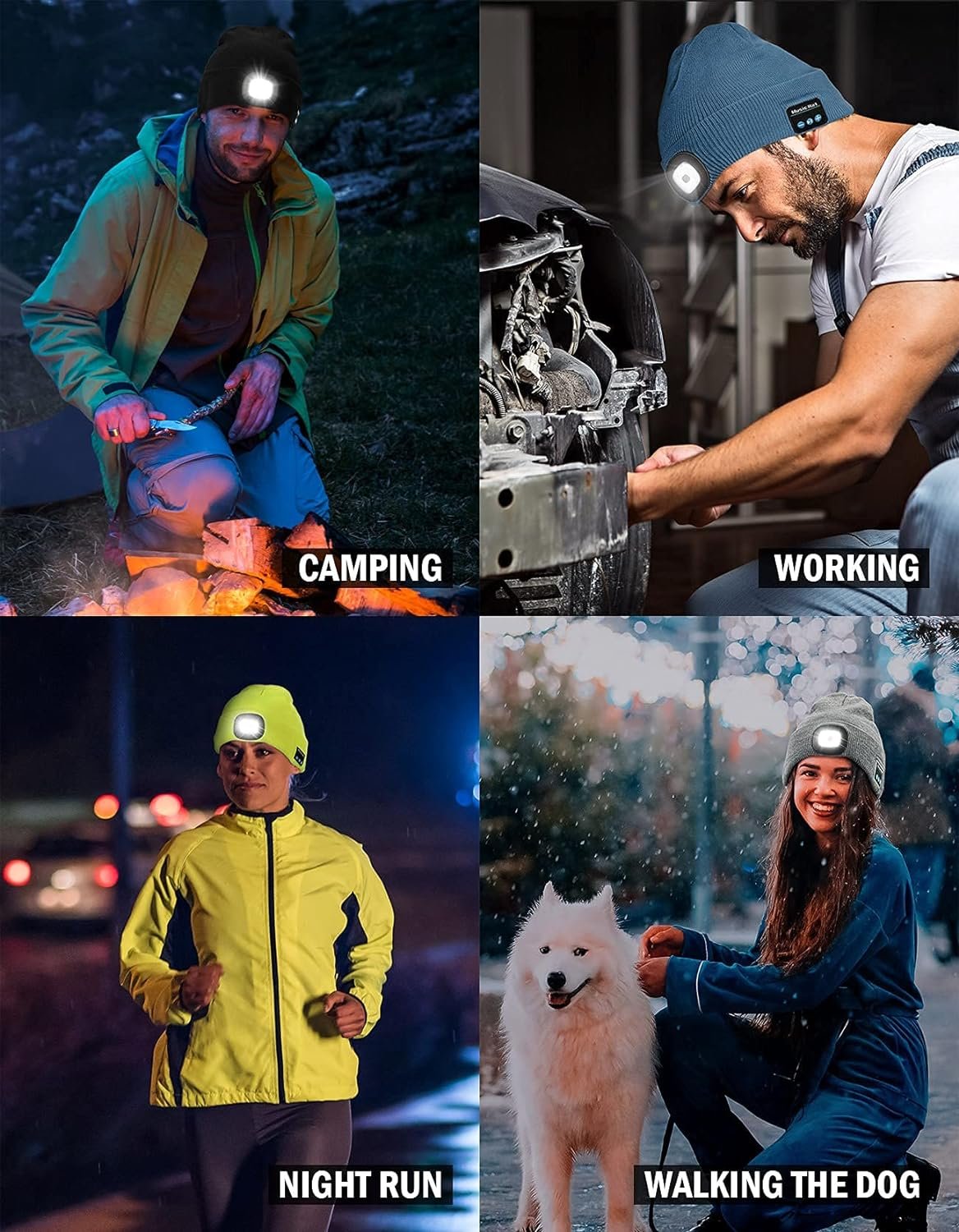 Wmcaps Bluetooth Beanie with a Light, Unisex USB Rechargeable 4 LED Fashlight Hat with Cordless Headphones, Unique Christmas Birthday Gifts for Men Him Husband Teen Black - Image 6