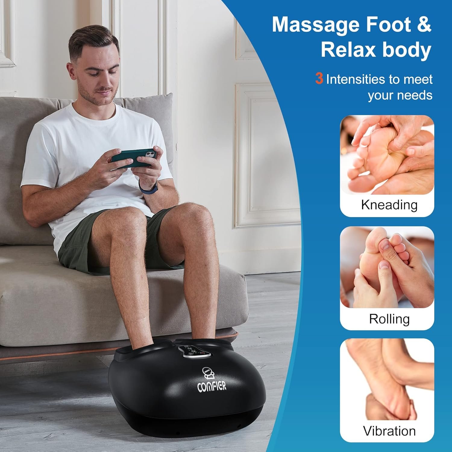 COMFIER Shiatsu Foot Massager with Heat, Vibration,Rolling Compression Feet Massager Machine,Gifts for Her,Him Fits Size up to 13“ Multiple Modes - Image 5