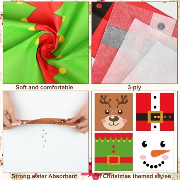 120 Pcs Christmas Cocktail Napkins Disposable Christmas Paper Napkins 3 Ply Xmas Party Dinner Napkins Christmas Decorative Beverage Napkins for Christmas Winter Holiday Kitchen Bathroom Party Supplies - Image 4