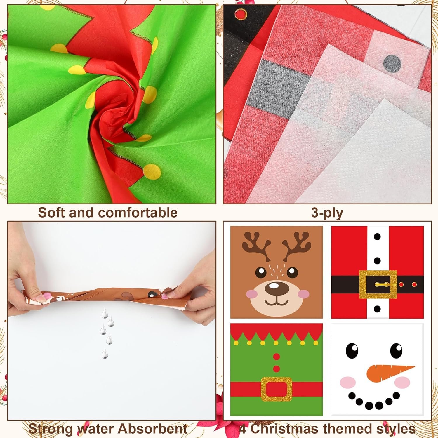 120 Pcs Christmas Cocktail Napkins Disposable Christmas Paper Napkins 3 Ply Xmas Party Dinner Napkins Christmas Decorative Beverage Napkins for Christmas Winter Holiday Kitchen Bathroom Party Supplies - Image 4