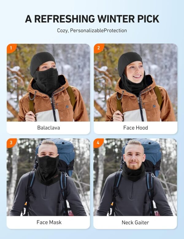 AstroAI Balaclava Ski Mask Winter Fleece Thermal Face Mask Cover for Men Women Warmer Windproof Breathable, Cold Weather Gear for Skiing, Outdoor Work, Motorcycling, Snowboarding, Black-L, 23"-24.5" - Image 6