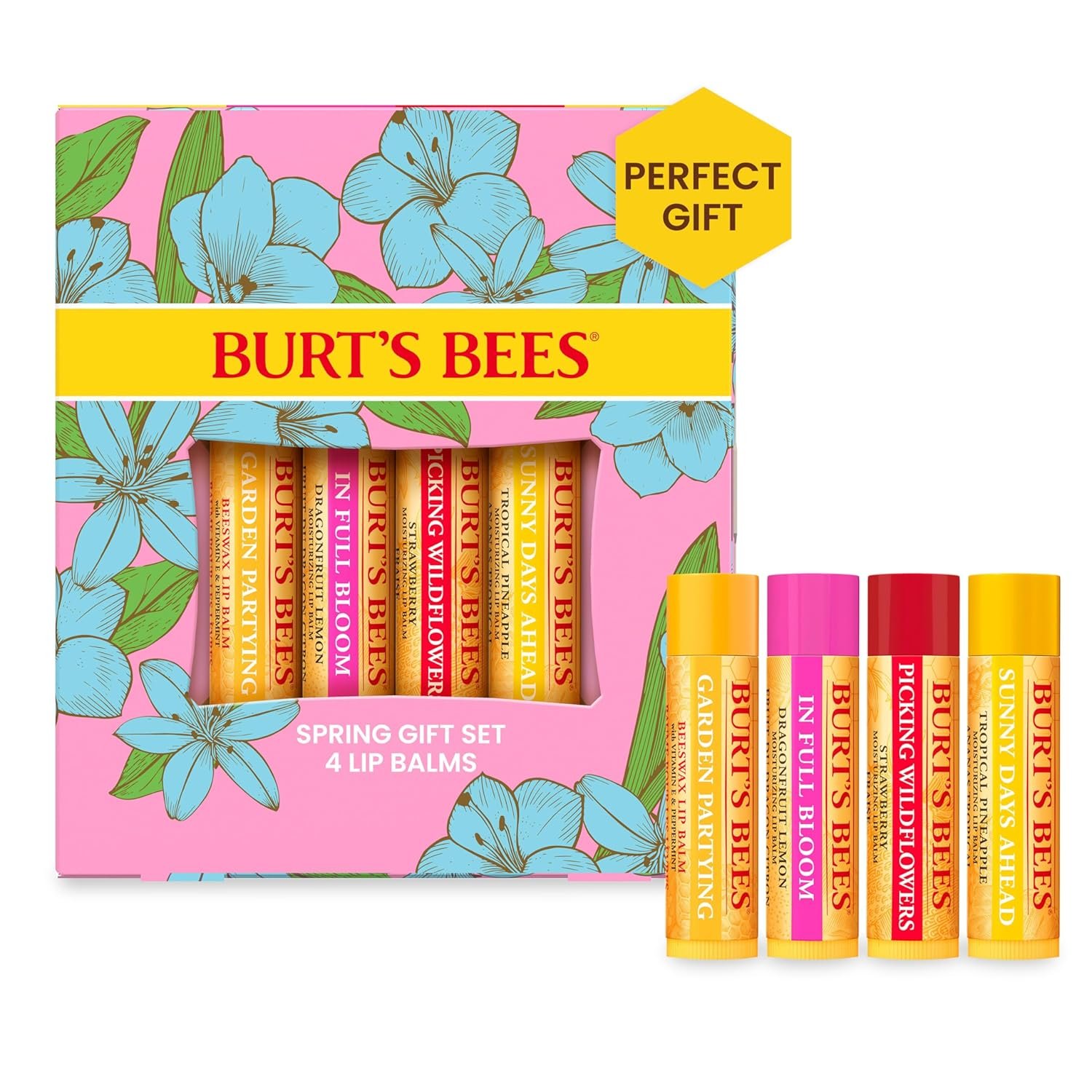 Burt's Bees Stocking Stuffers, In Full Bloom Lip Balm Set, Original Beeswax, Dragonfruit Lemon, Tropical Pineapple & Strawberry, Natural Origin Lip Treatment Christmas Gifts (4-Pack) - Image 2