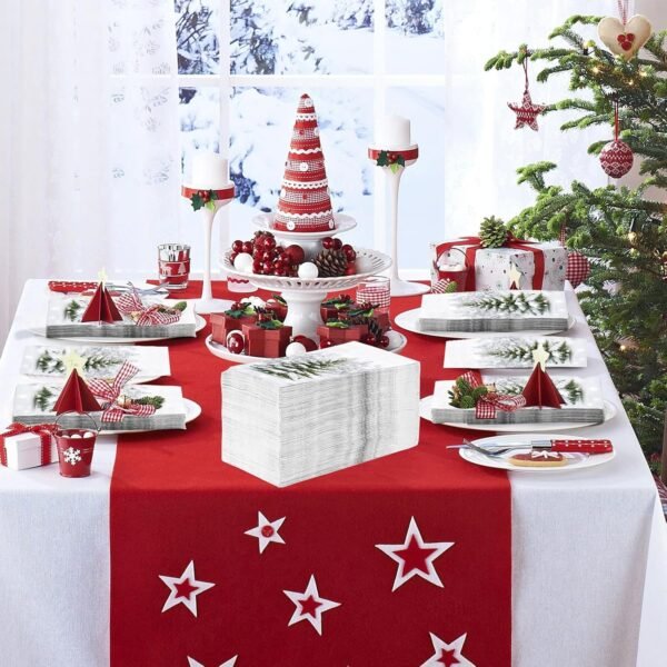 100 Pcs Christmas Tree Napkins 3 Ply Winter Forest Snowflake Paper Napkins Disposable Pine Snow Tree Christmas Hand Towels for Bathroom Kitchen Home Holiday Party Decorations Xmas Baby Shower Supplies - Image 6