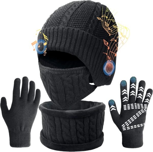 Music Beanie Hat Set - Men's Winter Hat w/Speaker Headphones and Scarf Gloves, for Teens Boys Women Gamer - Image 2